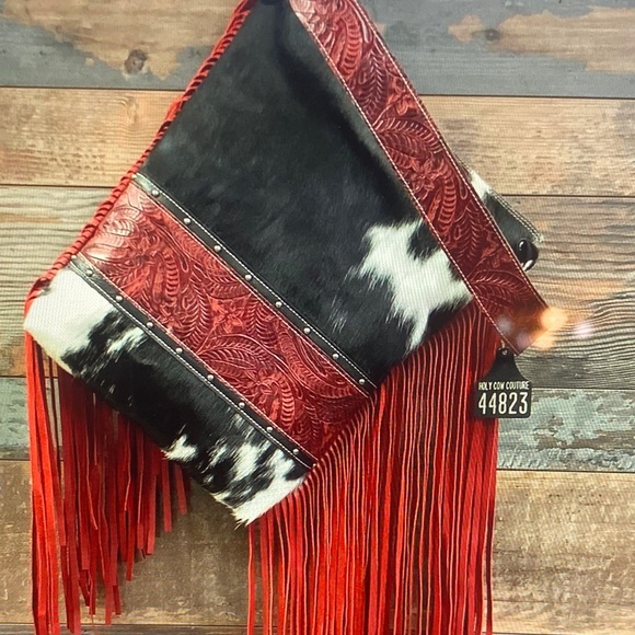 Holy Cow Couture Red and Black Fringe Shoulder/backpack Bag - Picture 2 of 11